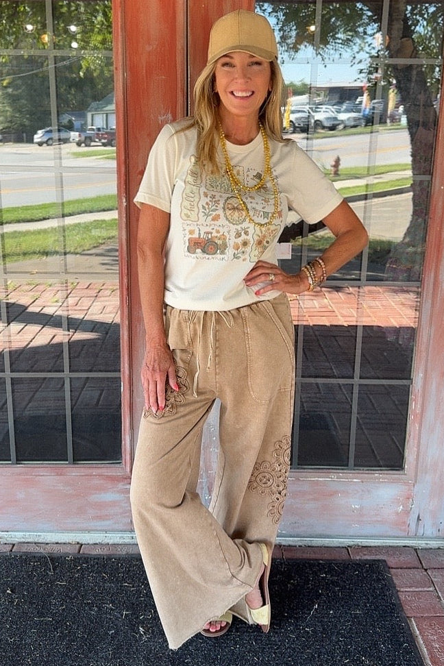 Mocha Cotton Crochet Pants