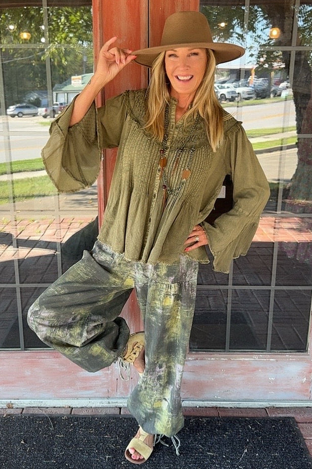 Pieced Together Gravel Button Up Top