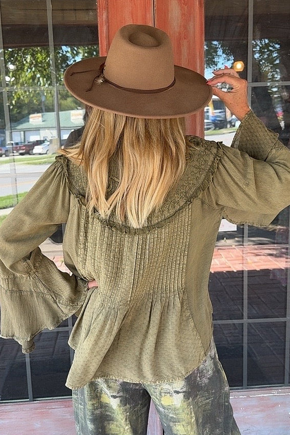 Pieced Together Gravel Button Up Top