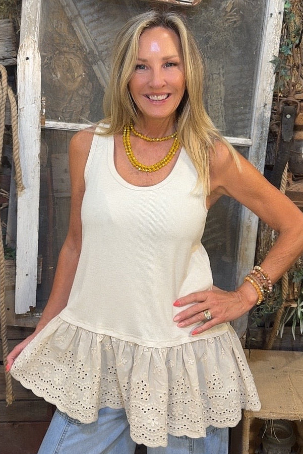 Soft Oatmeal Eyelet Top