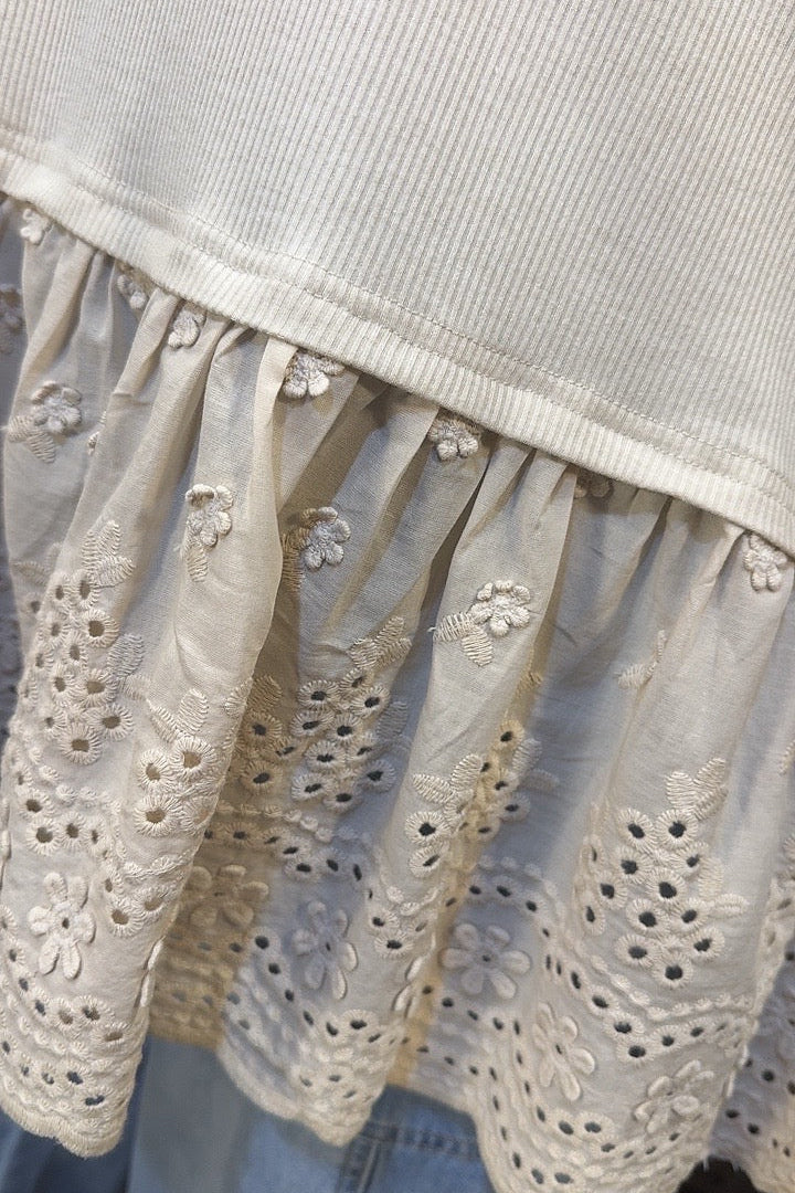 Soft Oatmeal Eyelet Top