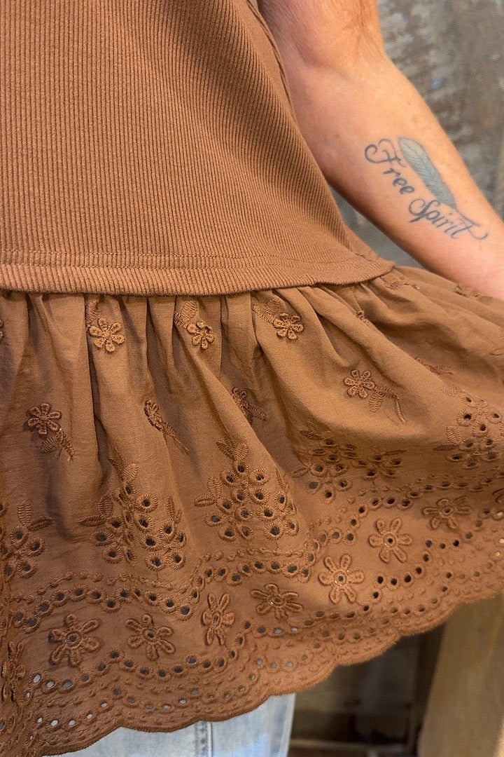 Soft Mocha Eyelet Top