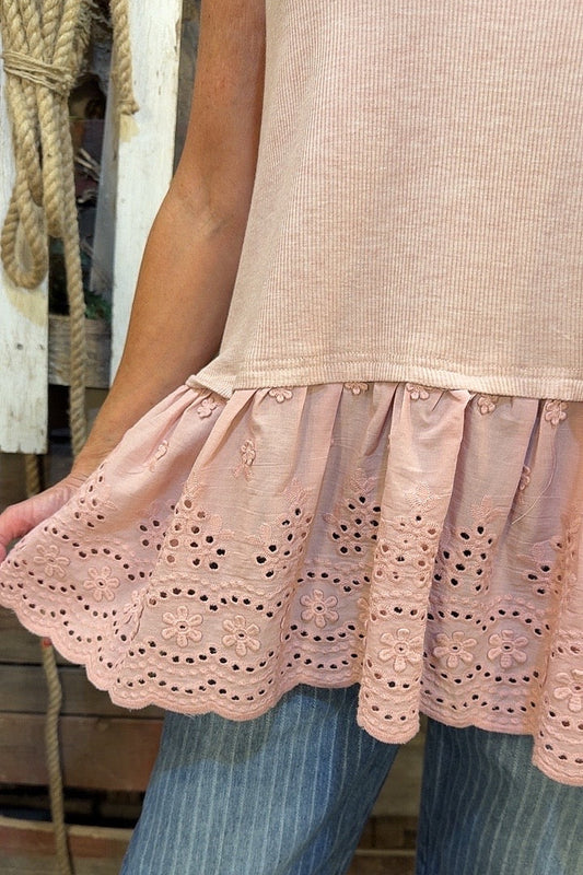 Soft Peony Eyelet Top