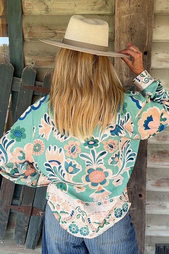 Radiant Teal Floral Blouse