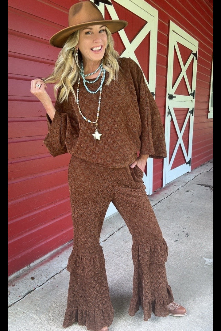 Chocolate Burnout Velvet Pants