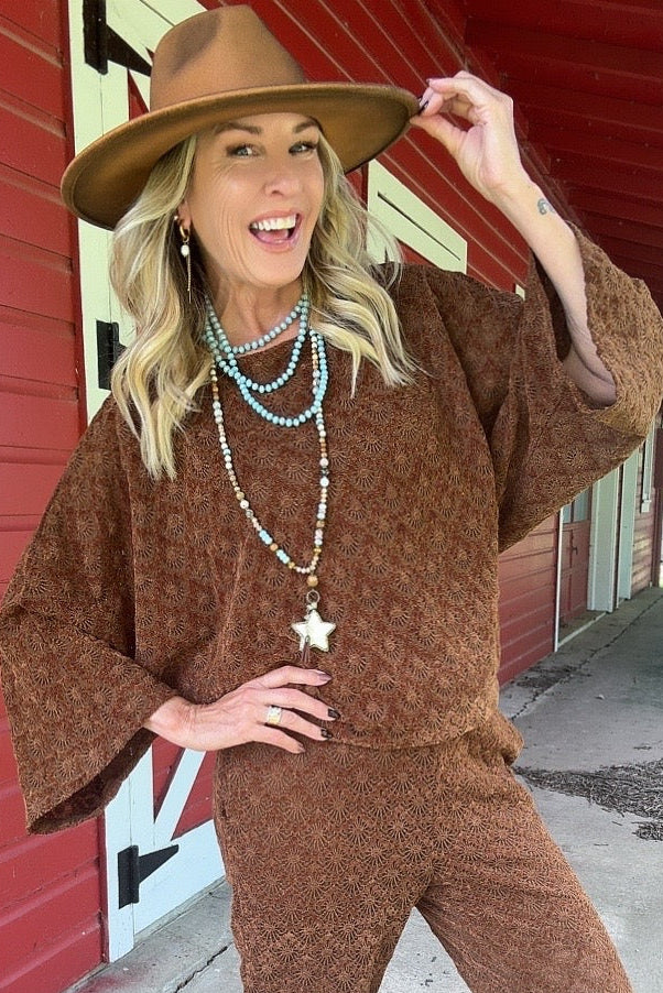Chocolate Burnout Velvet Top
