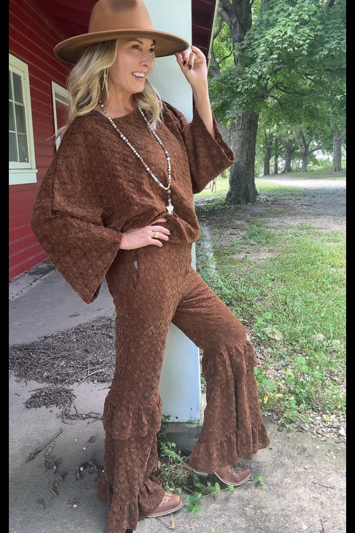 Chocolate Burnout Velvet Pants