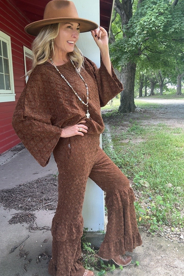 Chocolate Burnout Velvet Top