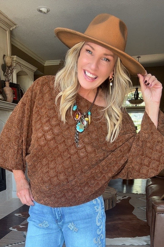 Chocolate Burnout Velvet Top
