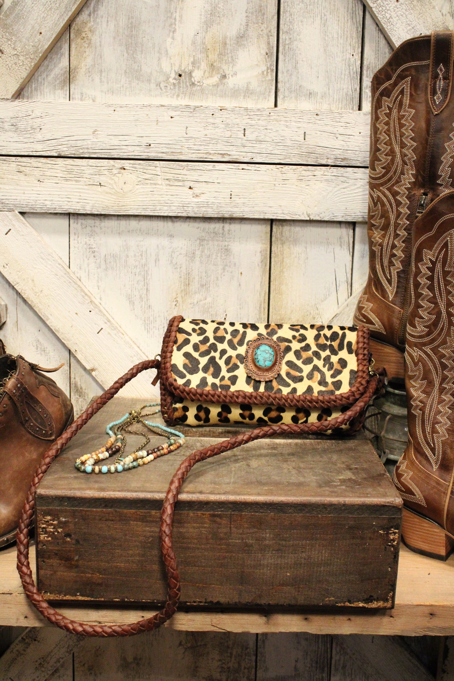 Fierce Braided Leather Leopard Print Mini Wallet