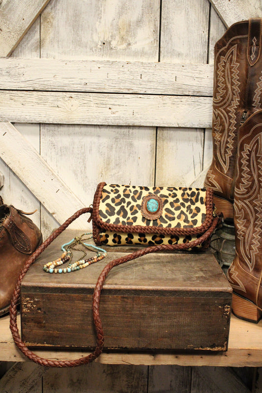 Fierce Braided Leather Leopard Print Mini Wallet