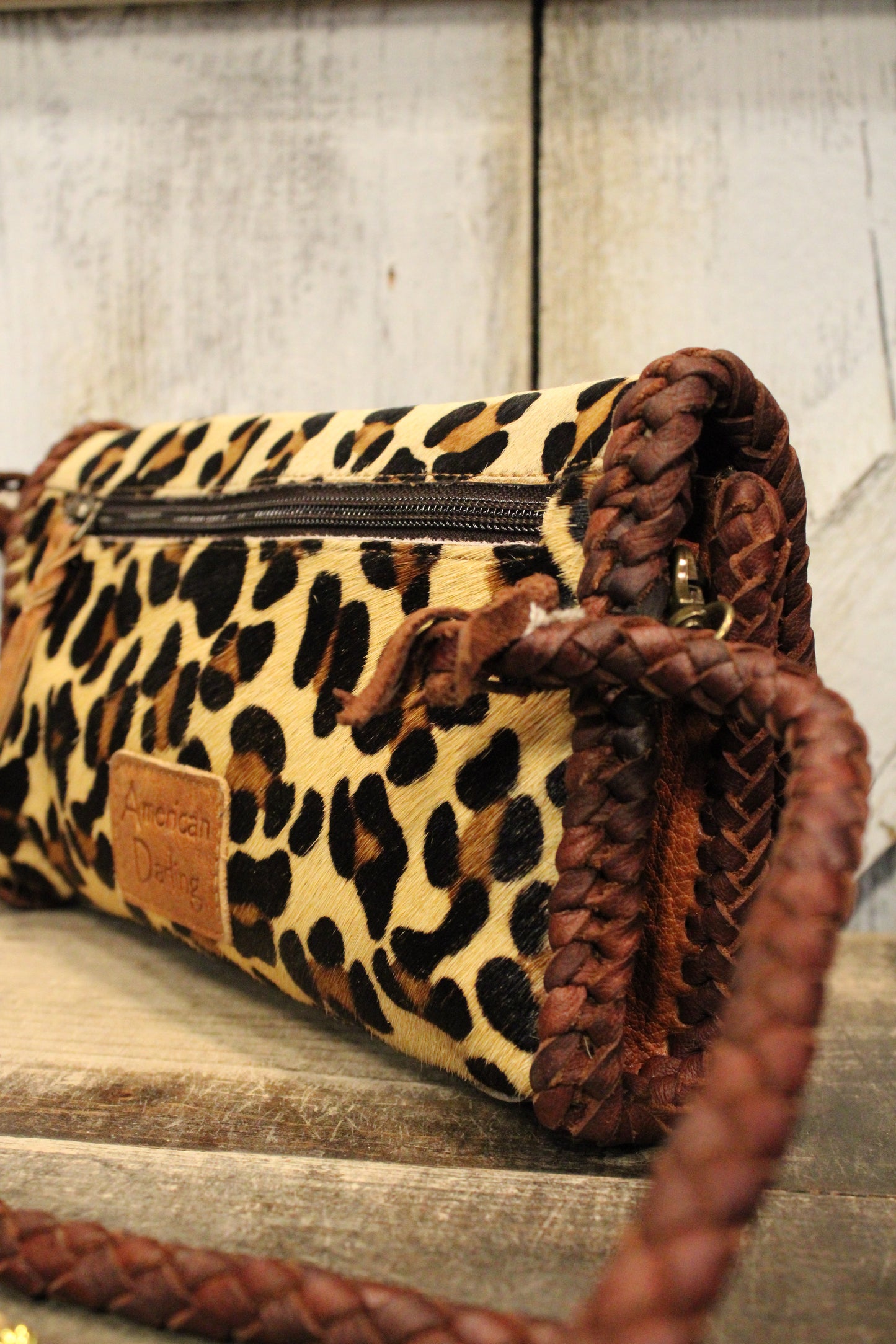 Fierce Braided Leather Leopard Print Mini Wallet