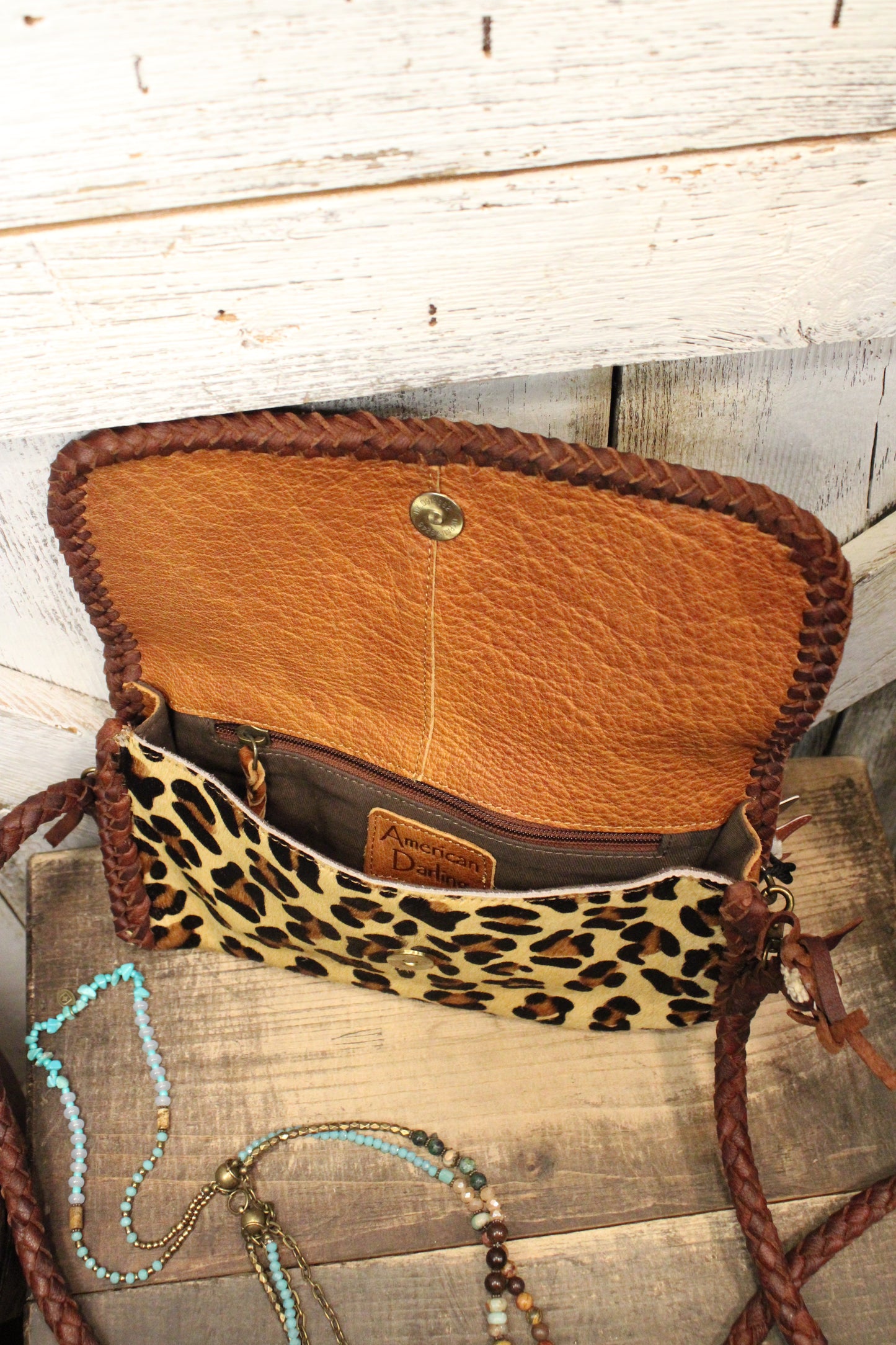 Fierce Braided Leather Leopard Print Mini Wallet