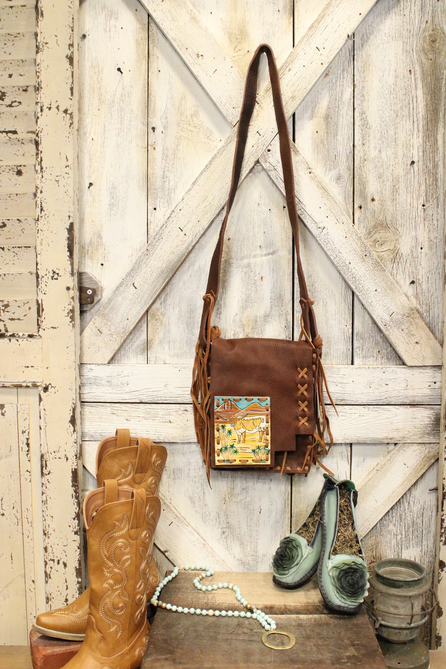 Longhorn Leather Crossbody Bag