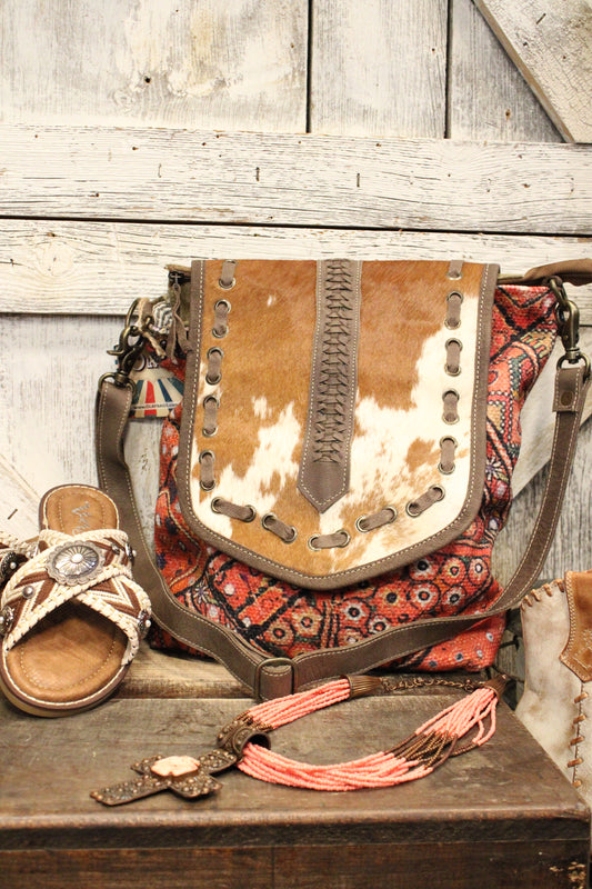 Ready For Fun Canvas and Cowhide Messenger Bag