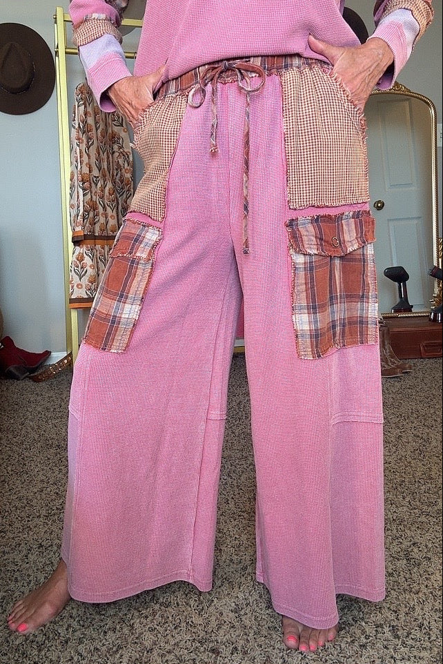 Berry Patchwork Waffle Pants