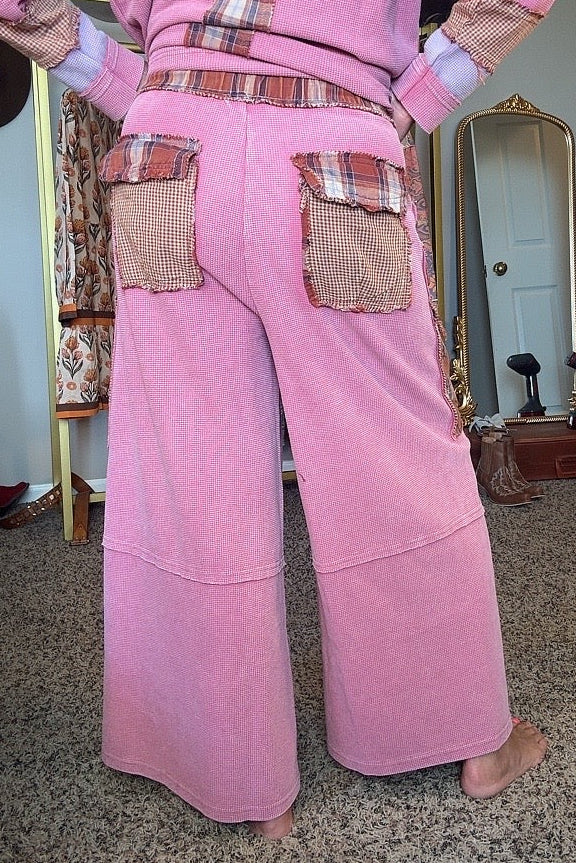 Berry Patchwork Waffle Pants