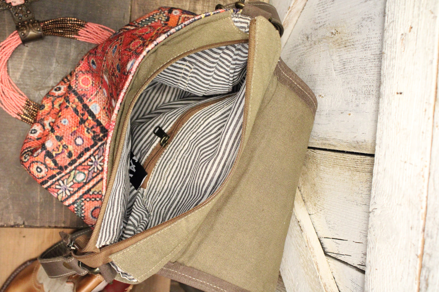 Ready For Fun Canvas and Cowhide Messenger Bag