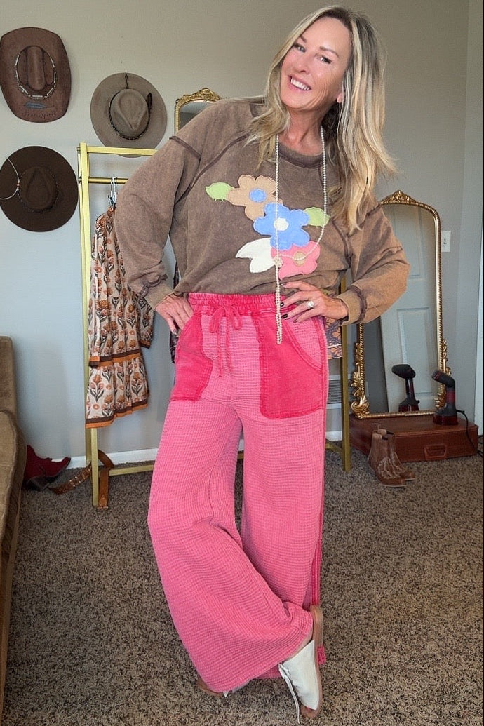 Bubblegum Bliss Waffle Knit Pants