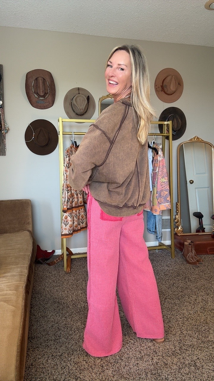 Bubblegum Bliss Waffle Knit Pants
