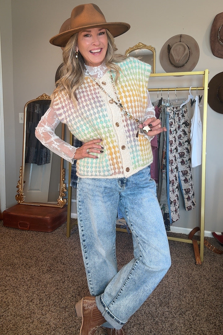 Pastel Mosaic Sweater Vest