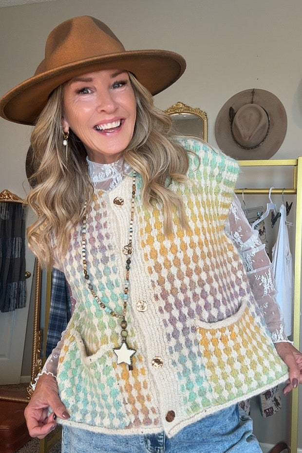 Pastel Mosaic Sweater Vest