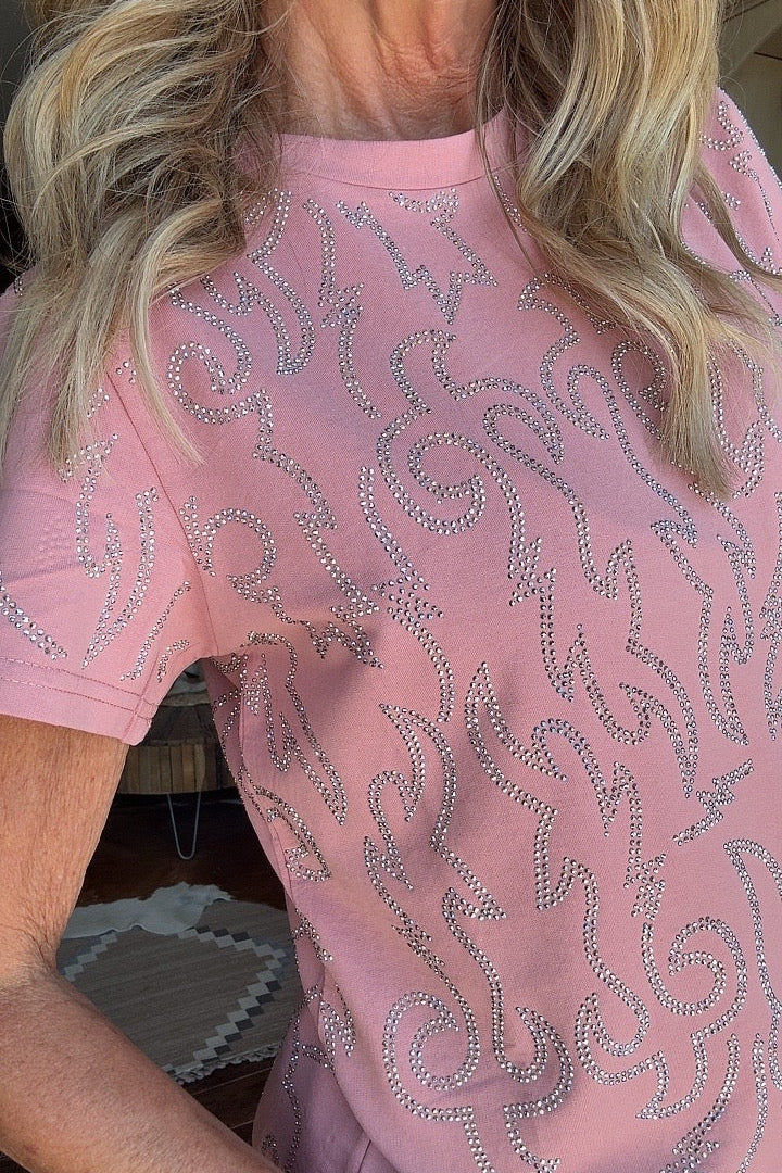 Rosy Rhinestone Cotton Top