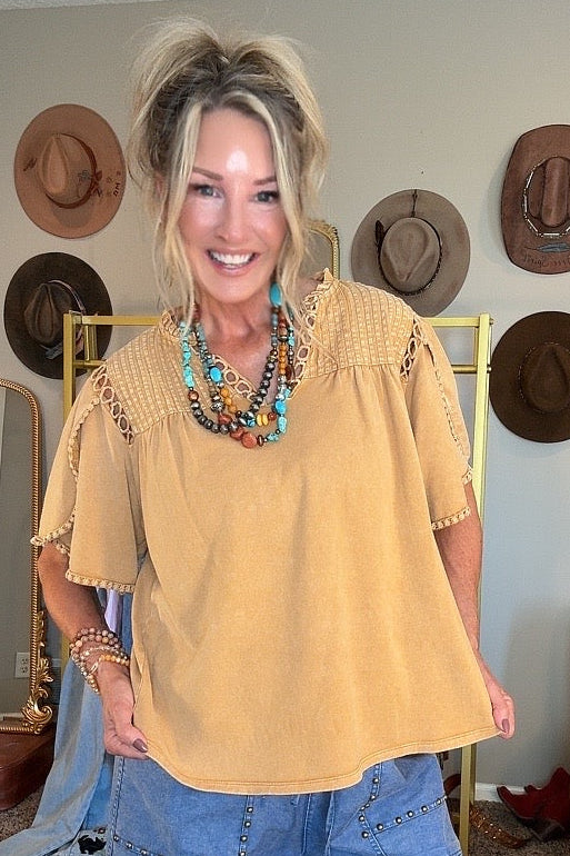 Camel Cotton Casual Top