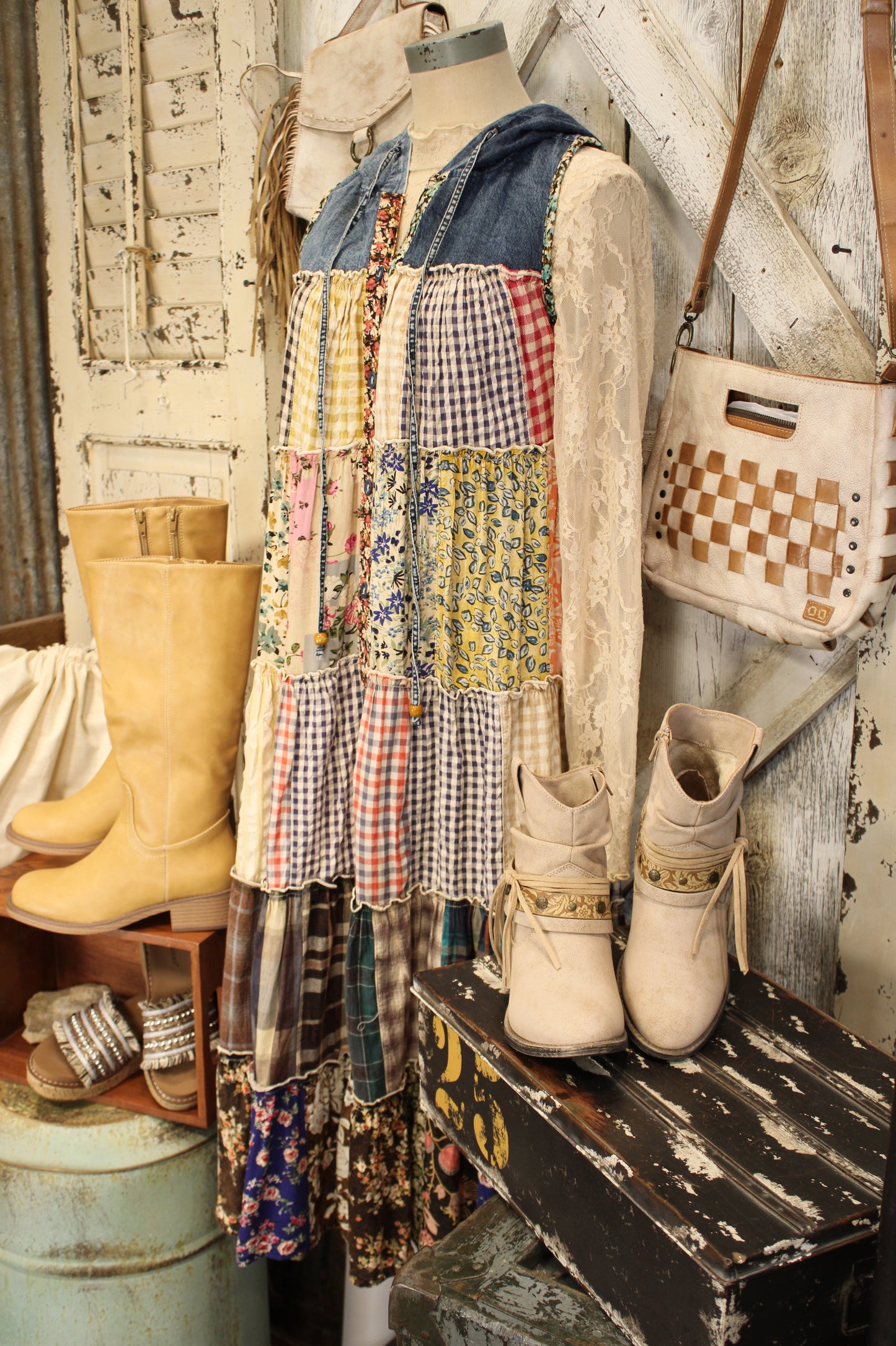 Meadow Bloom Sleeveless Hooded Latte Jacket