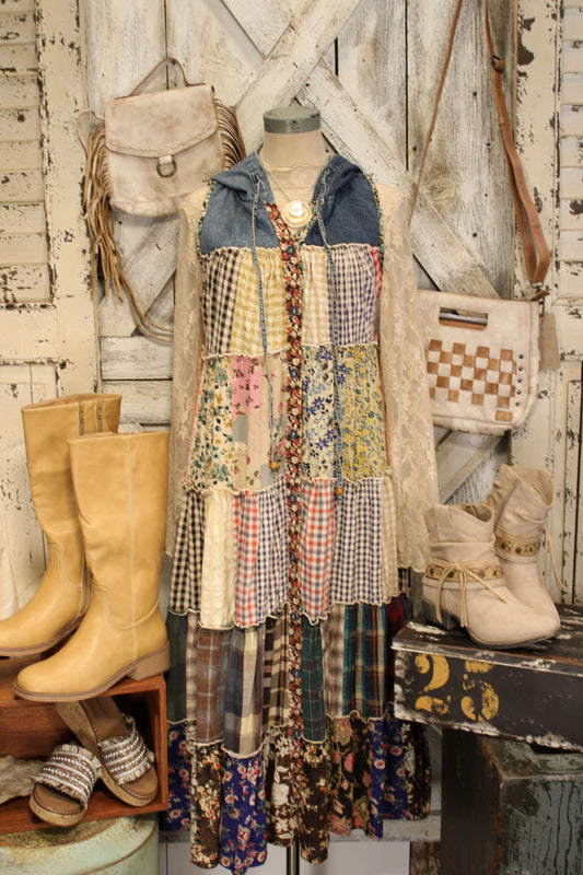 Meadow Bloom Sleeveless Hooded Latte Jacket