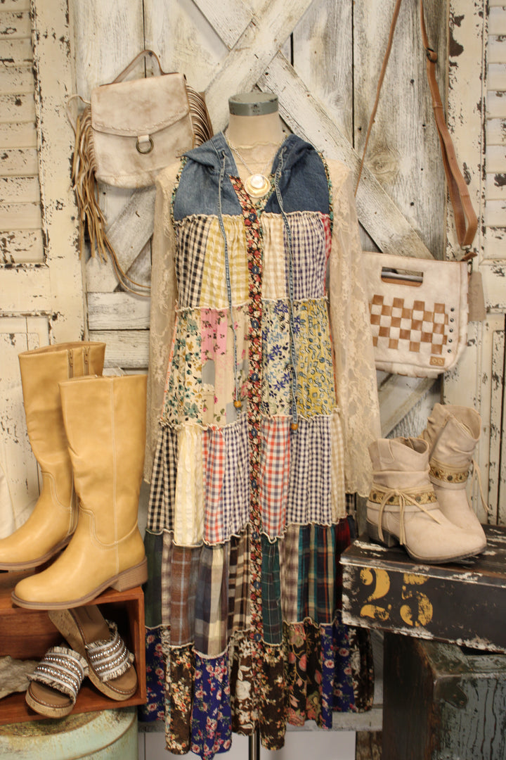 Meadow Bloom Sleeveless Hooded Latte Jacket