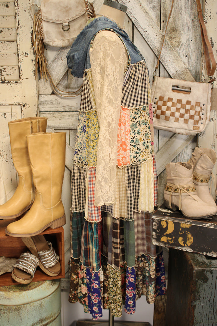 Meadow Bloom Sleeveless Hooded Latte Jacket