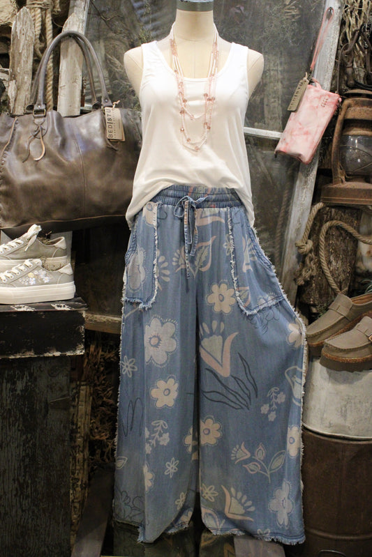 Floral Faded Chambray Pants