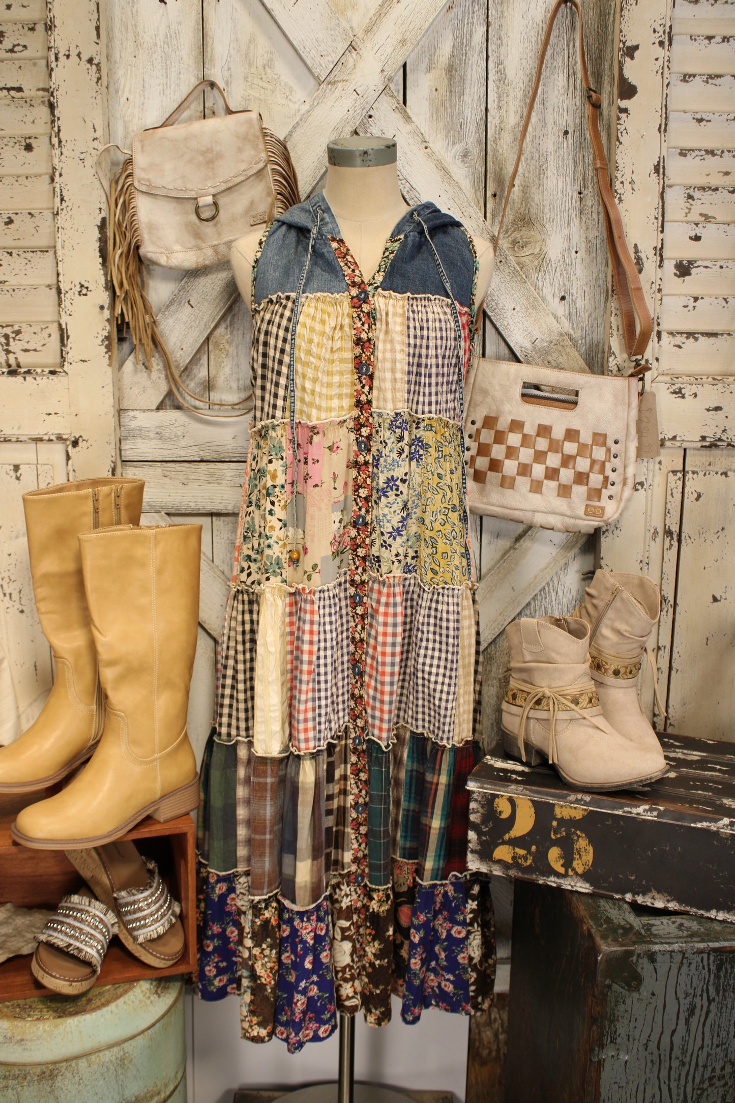 Meadow Bloom Sleeveless Hooded Latte Jacket