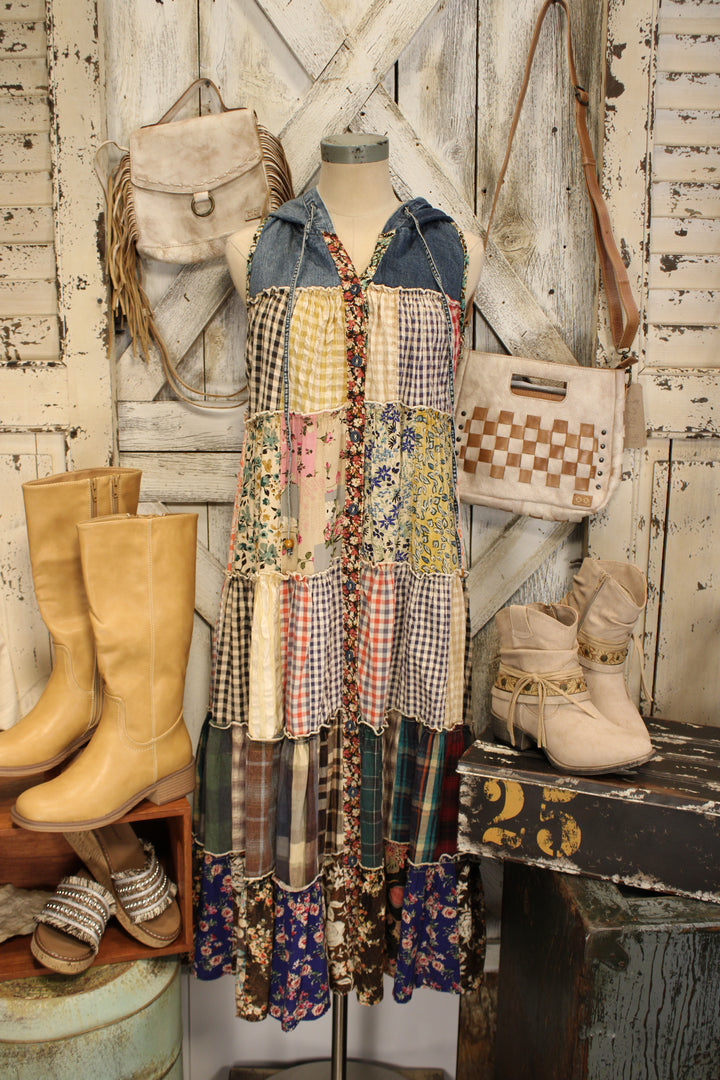 Meadow Bloom Sleeveless Hooded Latte Jacket