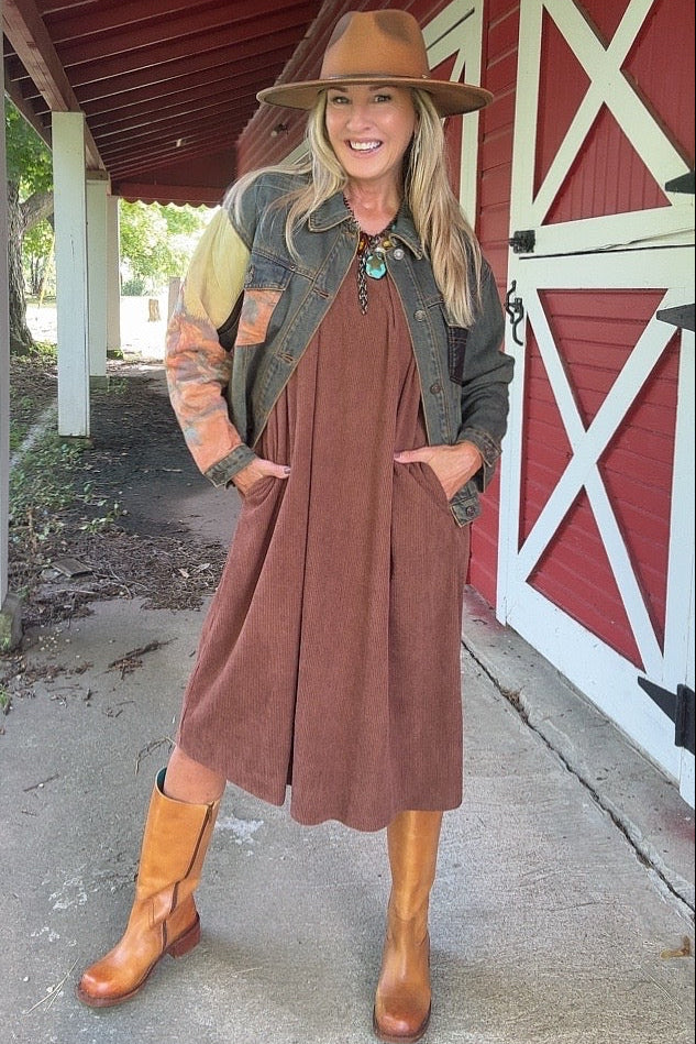 Caramel Trails Corduroy Dress