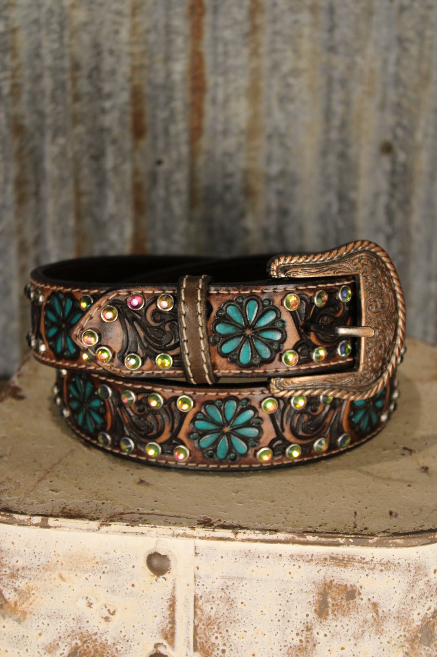 Petals And Jewels Leather Belt