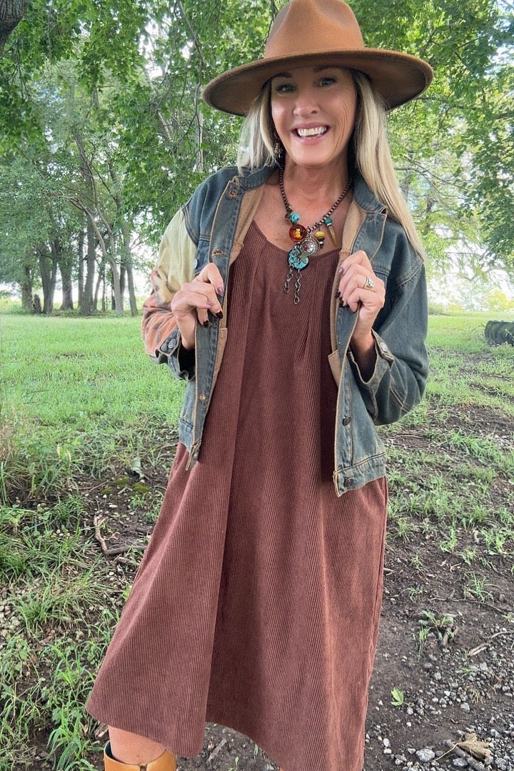 Caramel Trails Corduroy Dress