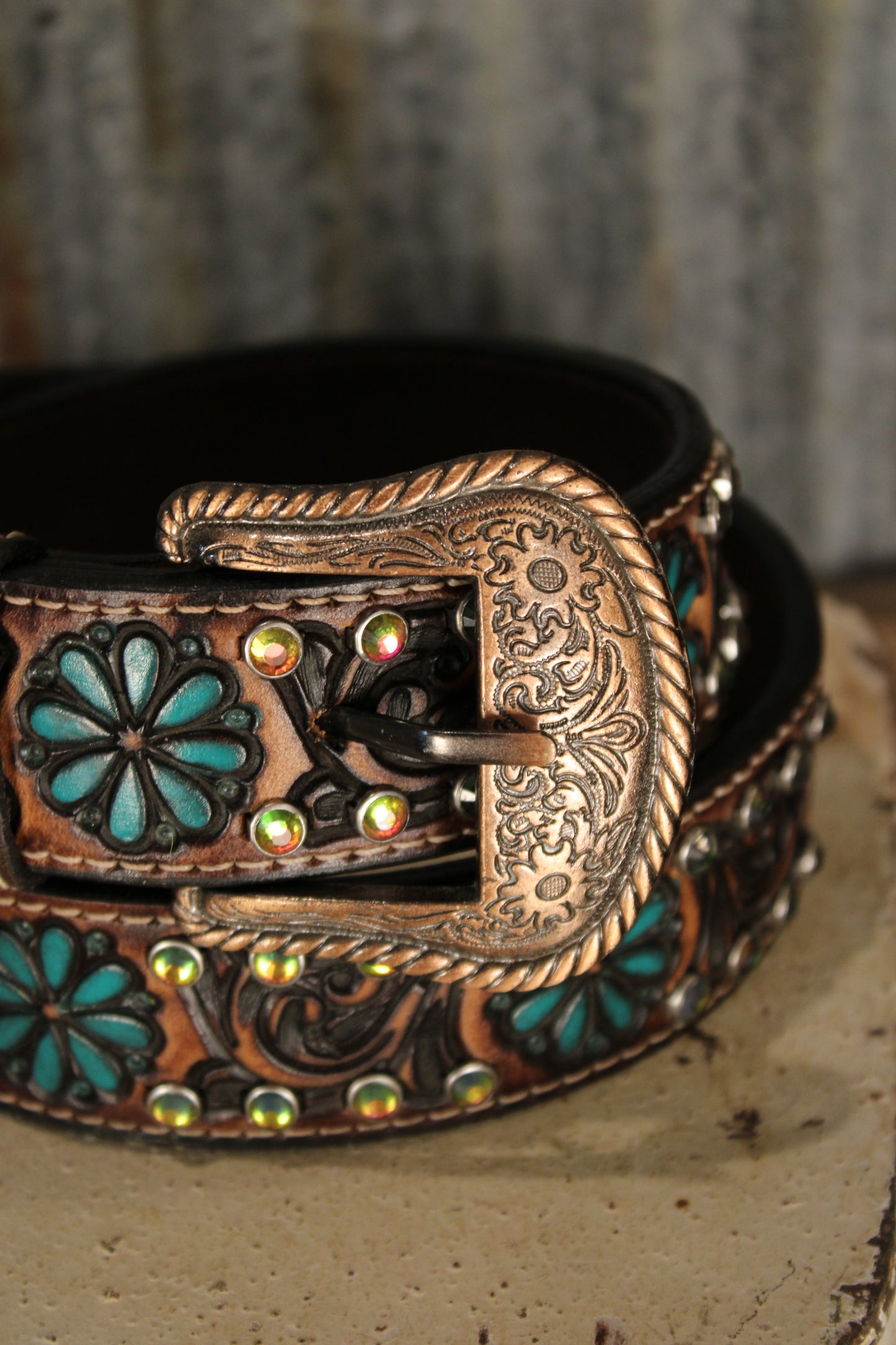 Petals And Jewels Leather Belt