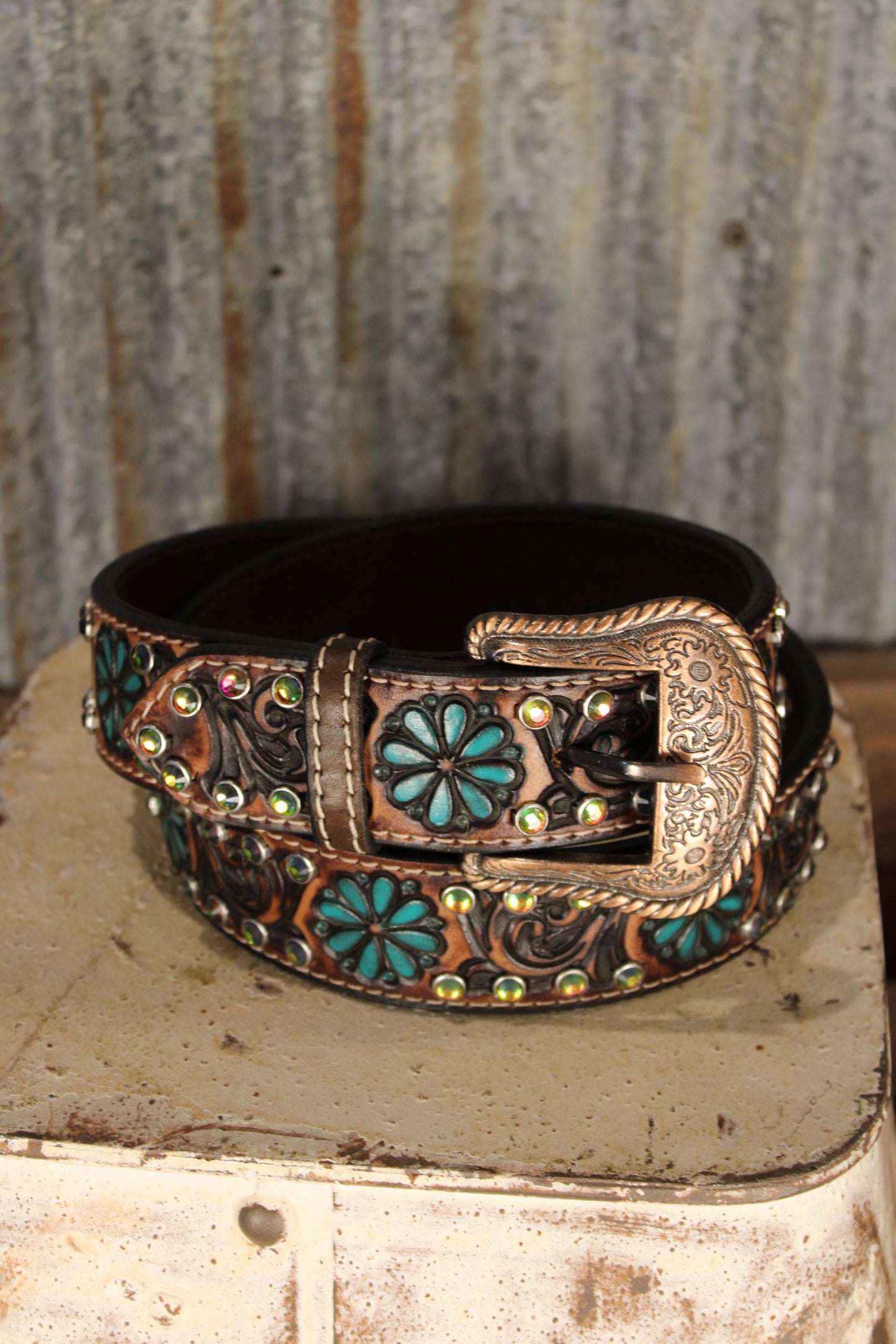 Petals And Jewels Leather Belt