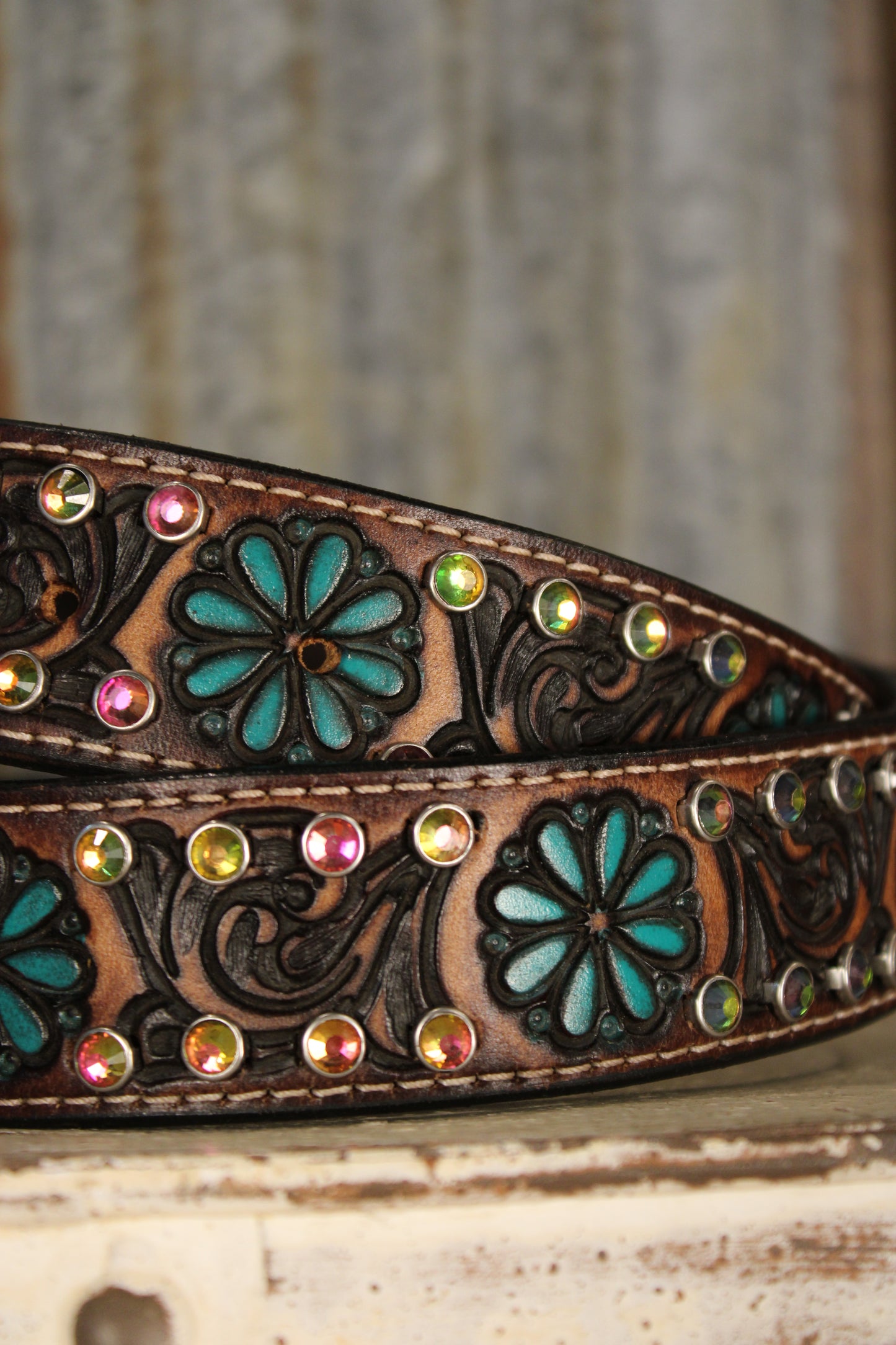 Petals And Jewels Leather Belt