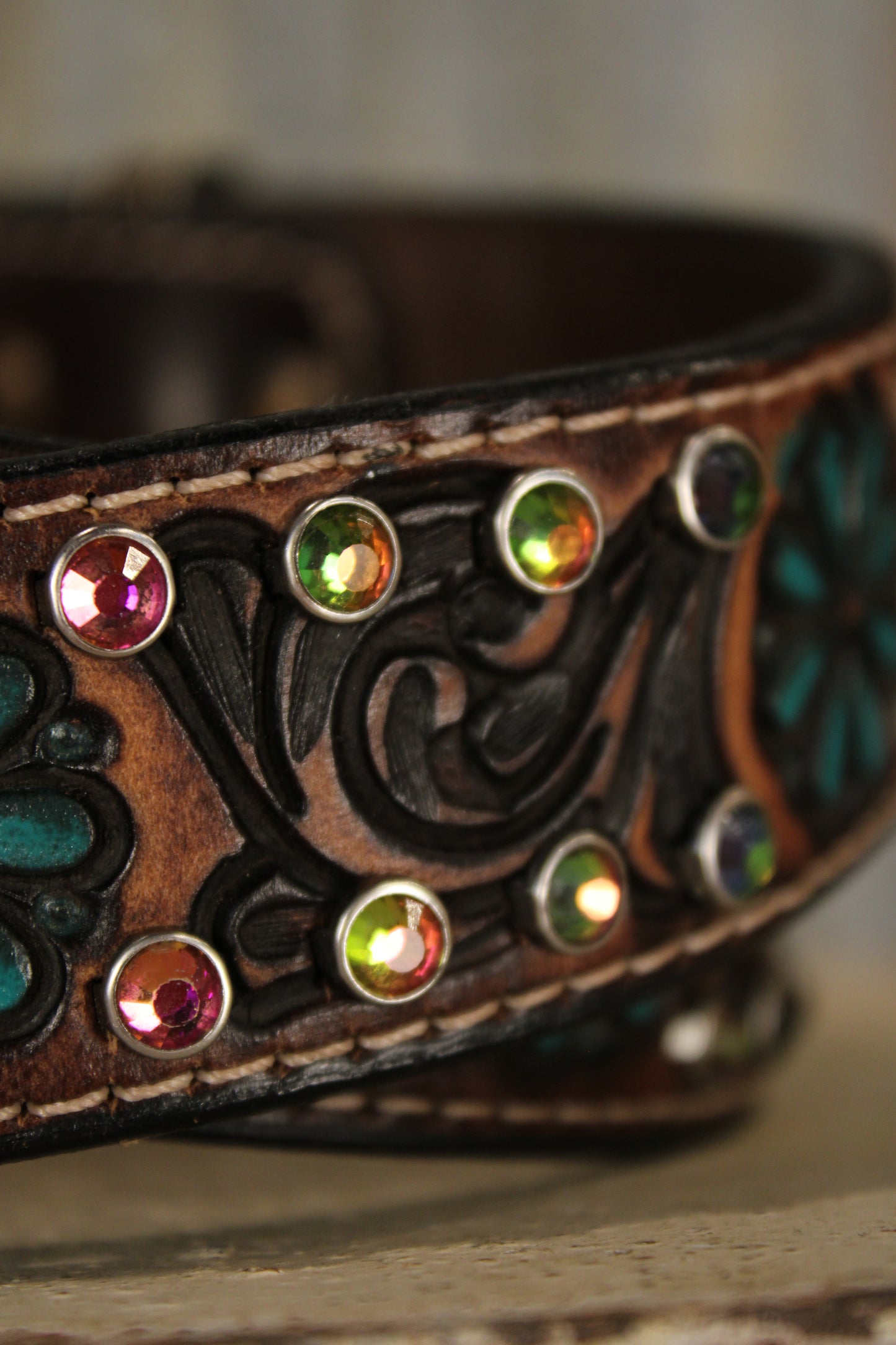 Petals And Jewels Leather Belt