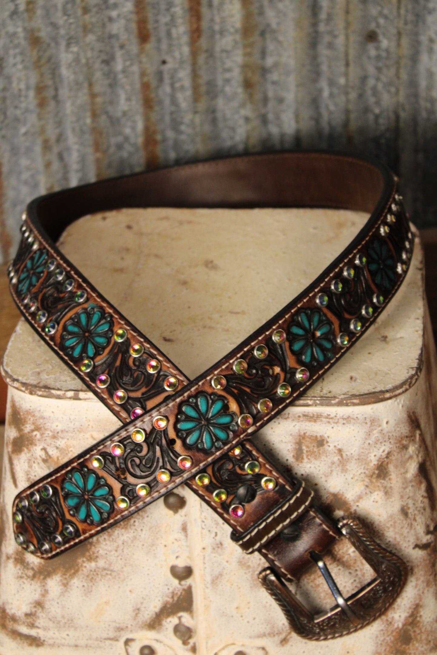 Petals And Jewels Leather Belt