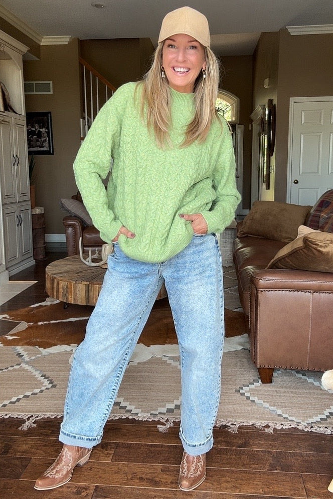 Morning Matcha Cable Knit Sweater