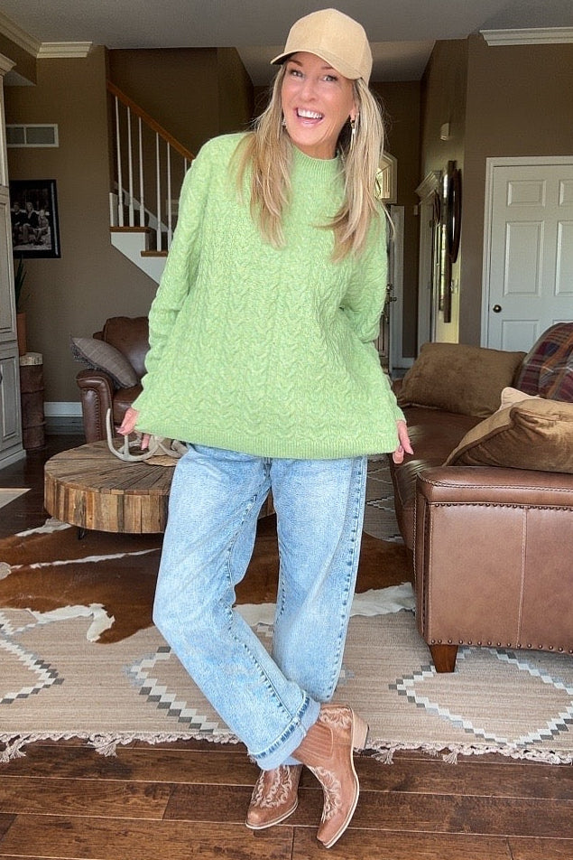 Morning Matcha Cable Knit Sweater