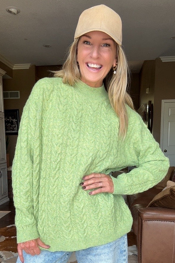 Morning Matcha Cable Knit Sweater