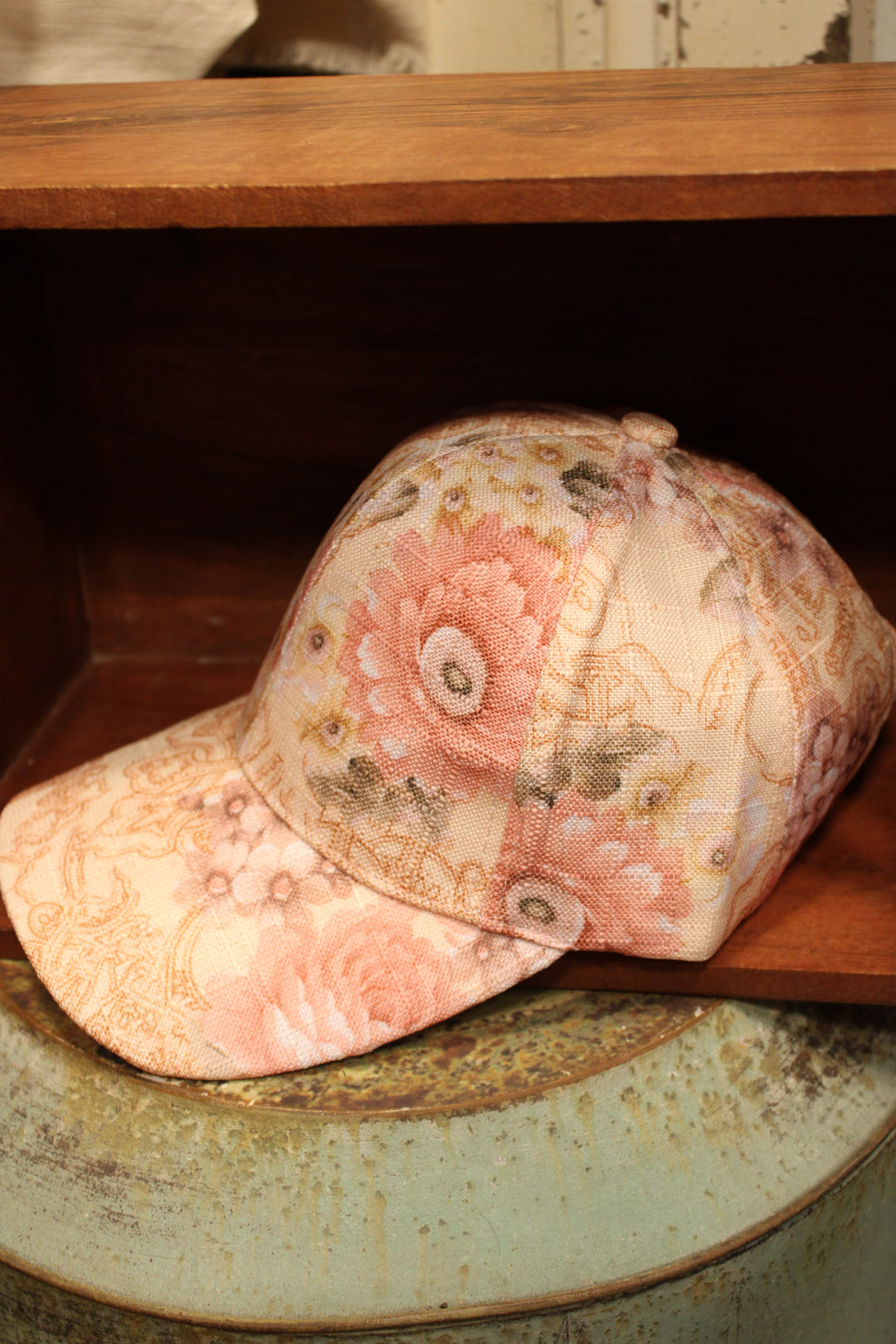 Flowers Above Peach And Pink Ball Cap