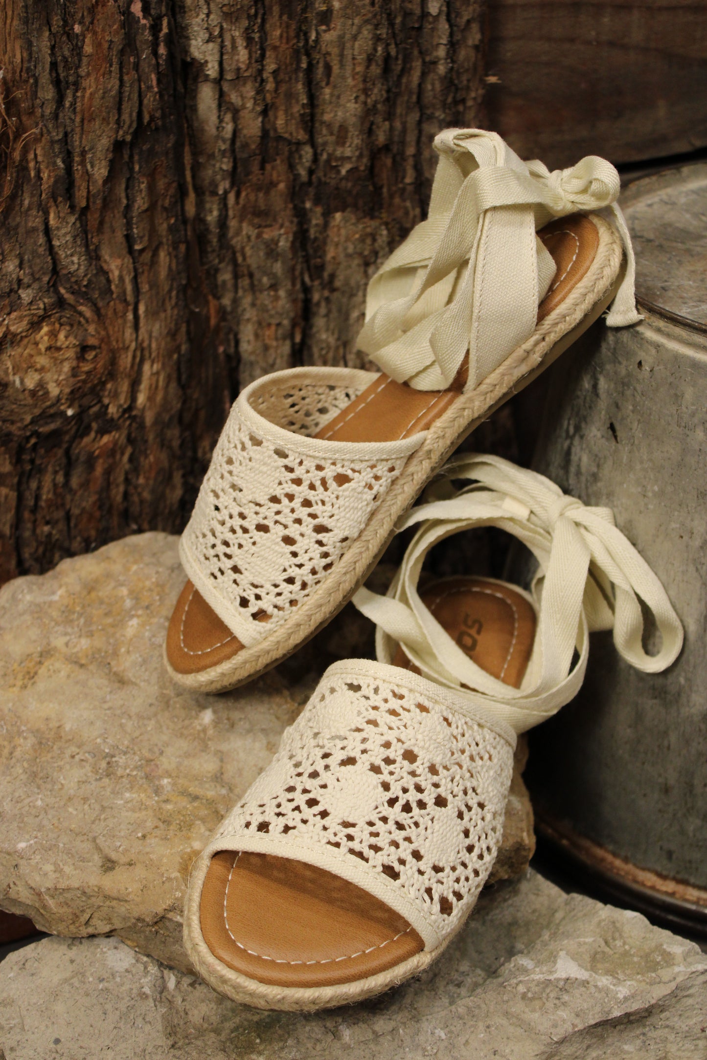 Renata Cotton Macrame Upper Lace Up Sandals