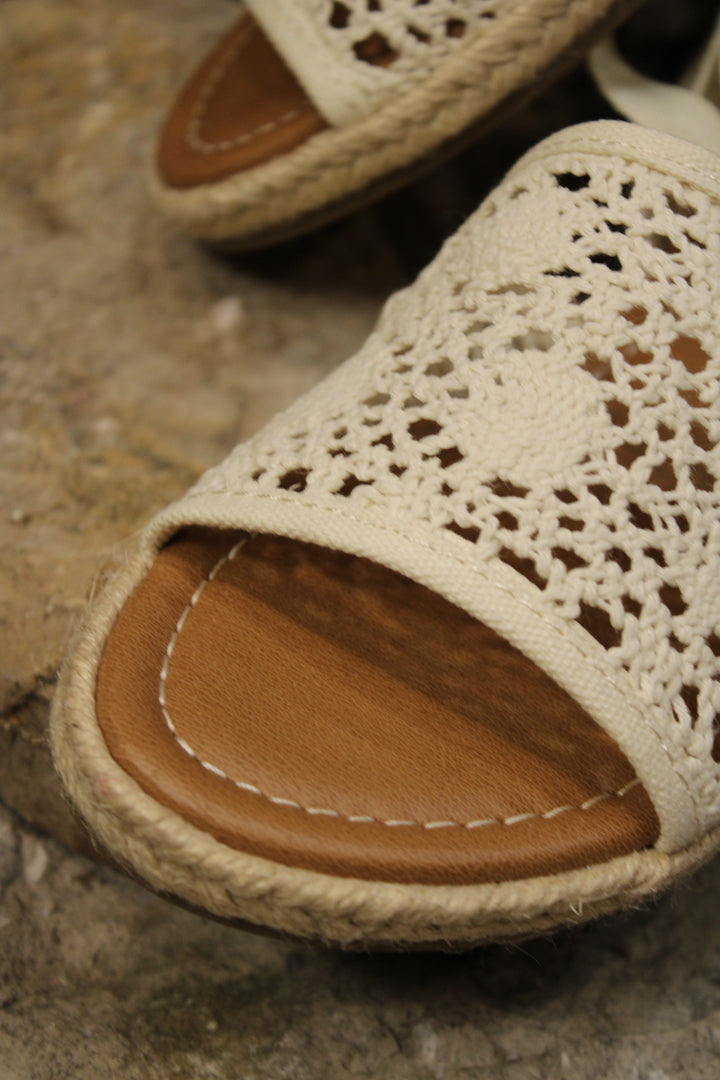 Renata Cotton Macrame Upper Lace Up Sandals
