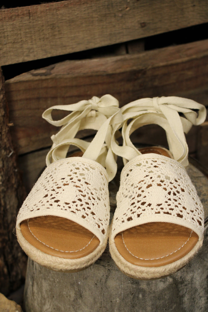 Renata Cotton Macrame Upper Lace Up Sandals